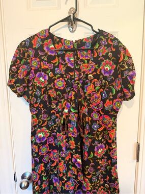Vintage Black Maxi Dress with Bright Floral Print